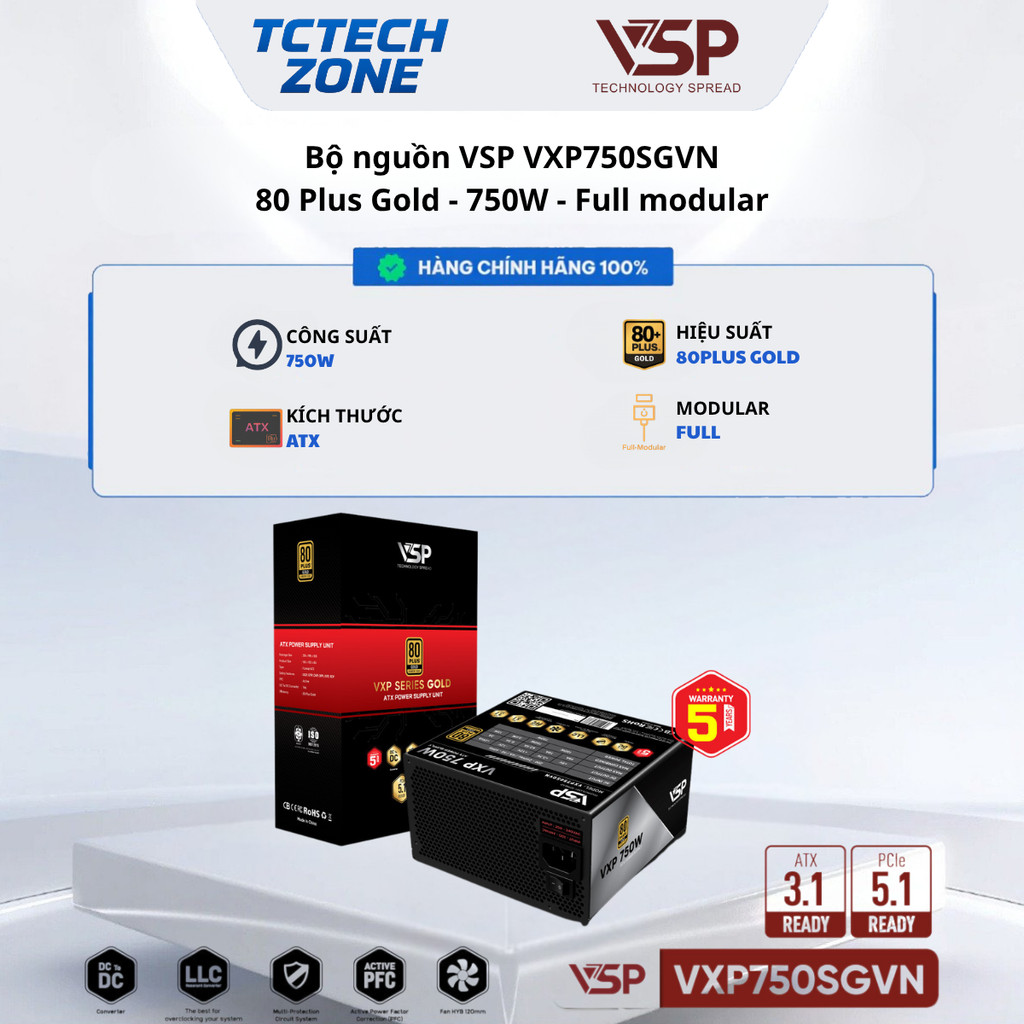 Bộ nguồn VSP VXP750SGVN - 80 Plus Gold - 750W - Straight Line Chính Hãng 100%