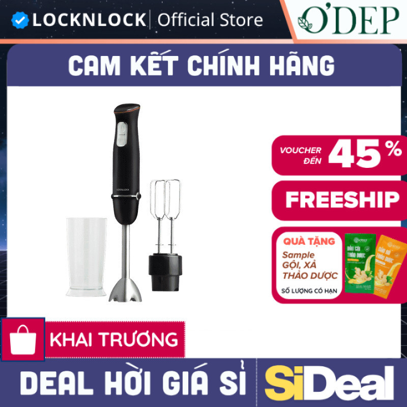 Máy xay cầm tay đa năng LocknLock Chính hãng Multi-purpose 2 in 1 Hand Blender màu đen EJM516BLK - S