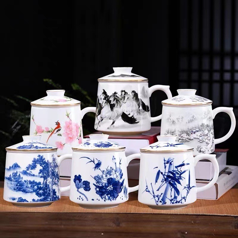 Bộ Ba Mảnh Gốm Baichuan Cốc Trà Tách Nước Văn Phòng Có Nắp Lọc Cốc Trà Quà Tặng Kinh Doanh In QRZF