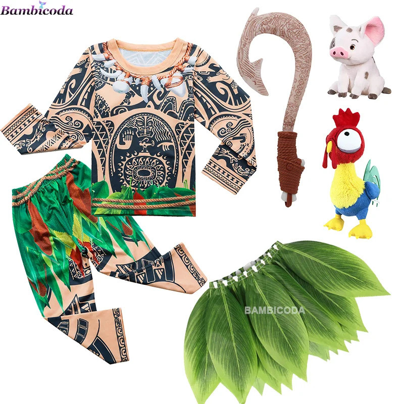 Bé Trai Trang Phục Trẻ Em 3D Totem In Maui Moana Cosplay Dài Tay Top Quần Bộ Halloween Carnival Đảng