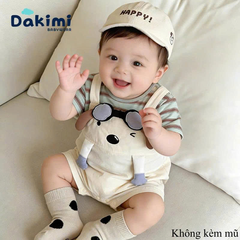 Body Yếm liền thân Gấu đeo kính Dakimi, Bodysuit cho bé chất Thun mềm mát, Body sơ sinh 0-12M