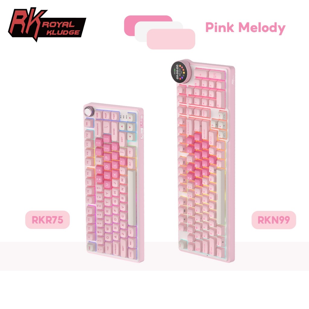 Bàn phím cơ Royal Kludge RK R75 N99 Pink Melody RGB có núm