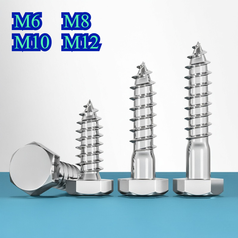 Vít tự ren inox 304 đầu lục giác ngoài nửa ren vít gỗ M6 M8 M10 M12 dài 25-200mm 【CL-1】