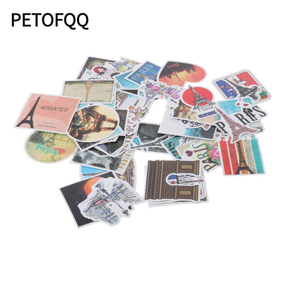 PETOFQQ Vinyl Pháp Dán, PG Paris Paris Dán, Sổ Lưu Niệm Dán Chống Thấm Nước Tháp Eiffel Dán Đàn Guit