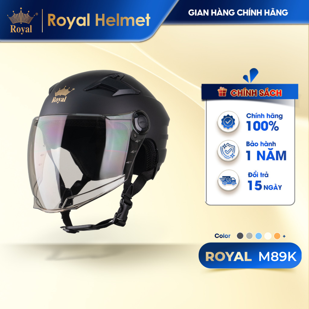 [Royal Helmet Store] Nón Bảo Hiểm 1/2 Có Kính Royal M89K Kính Dài Che Phủ Tối Ưu Có Lỗ Thông Gió