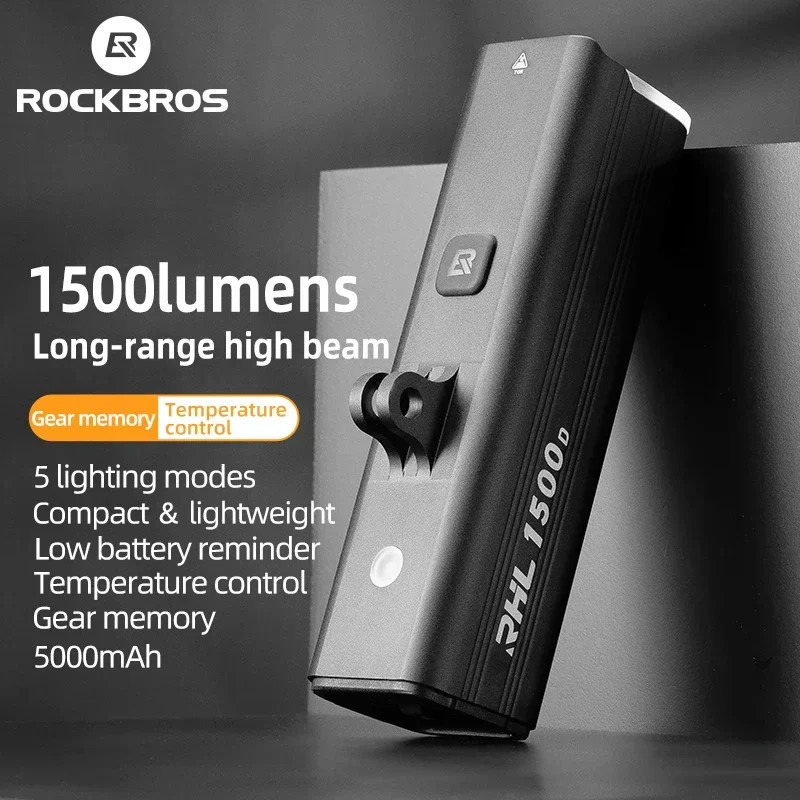 Đèn xe đạp Rockbros 1500LM/1000LM, sạc Type-C, hợp kim nhôm, đèn pha thông minh