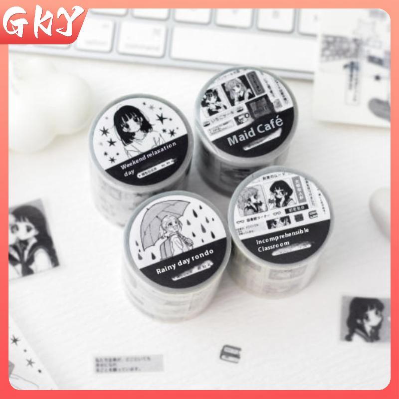 GKY 2m / cuộn Sổ Lưu Niệm Nhật Ký Album Văn Phòng Phẩm Miếng Dán Kawaii Nhật Bản Đen Trắng Manga Pho