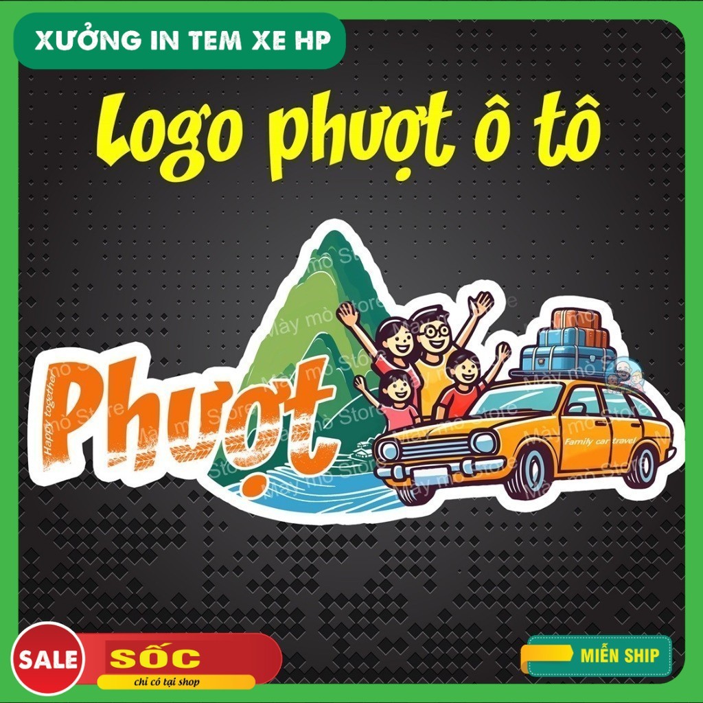 Logo hội Phượt ô tô 9x19, decal dán xe việt dã, tem dán xe, trang trí ô tô