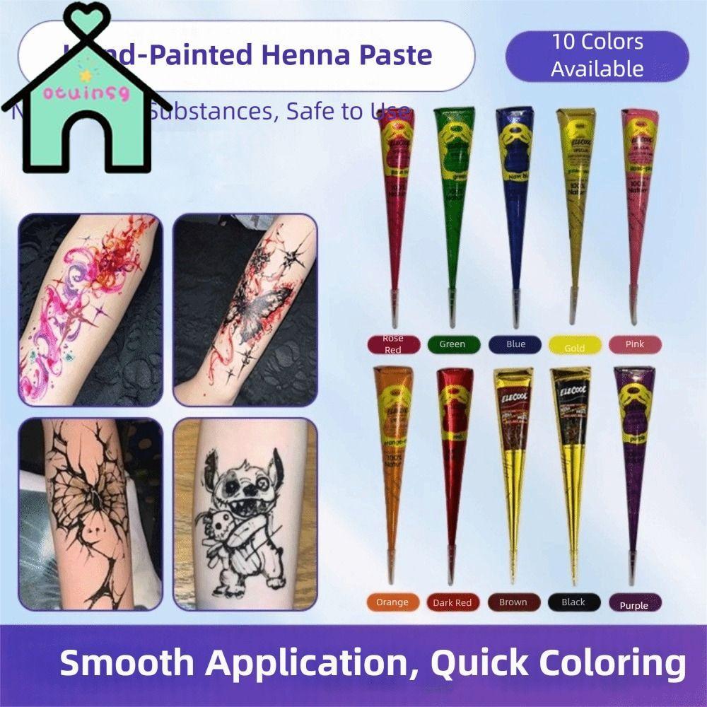 Kem xăm Henna OTOUNSG, Dễ sử dụng Dụng Dụng cụ dán Henna tạm thời, Kem Henna Bán vĩnh viễn Màu nâu đ