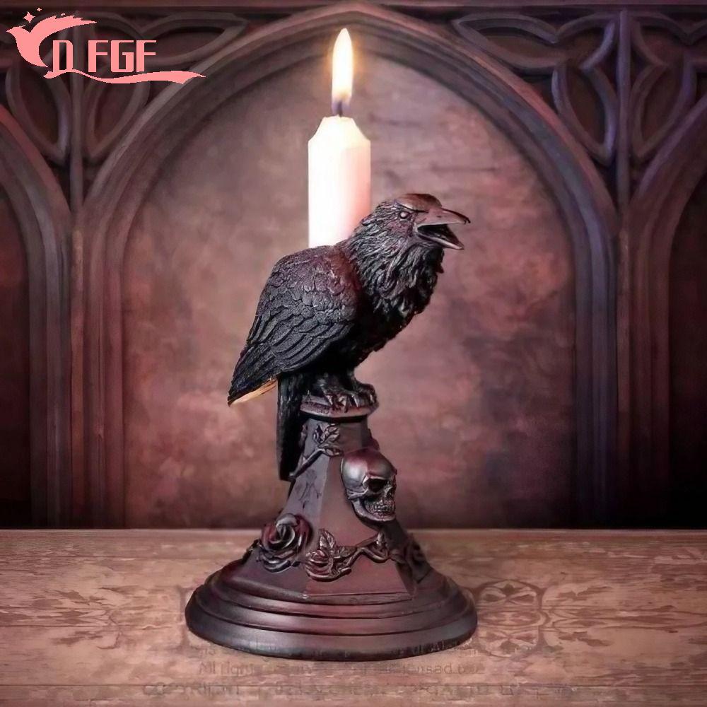 DFGF Halloween Gothic Candle Holder, Nhựa Đen Crow Candle Holder, Craft Owl Crow Gothic Owl Candle S