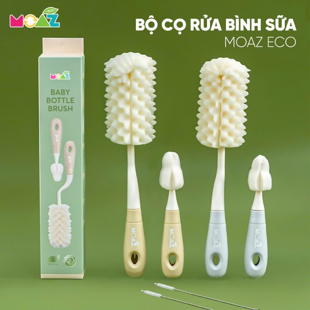 Bộ Cọ Rửa Bình Sữa Silicon Moaz BéBé MB-047 Xoay 360 Độ Cao Cấp - Có Cọ Núm Ty Và Ống Hút (Màu Xám/B