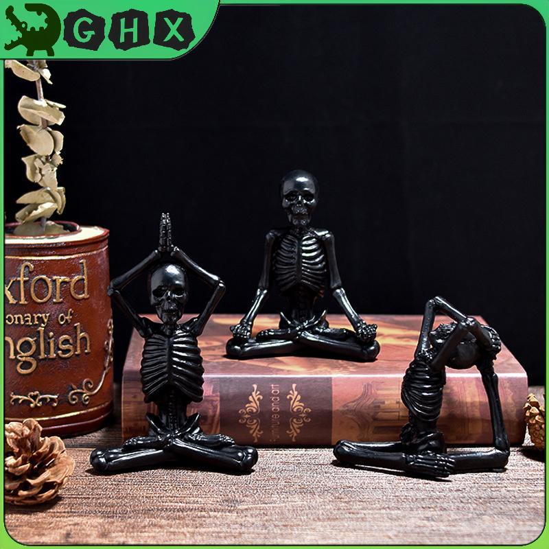 GHX Halloween Skeleton Resin Bức tượng - 'See No Evil, Hear No Evil, Speak No Evil' Skull Trang trí 
