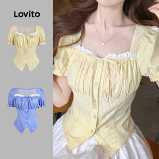  Lovito Áo Cánh Thường Ngày Màu Tương Phản Buộc Dây Xẻ Trước Thời Trang Xuân hè Màu Vàng Cho Nữ L135ED266 