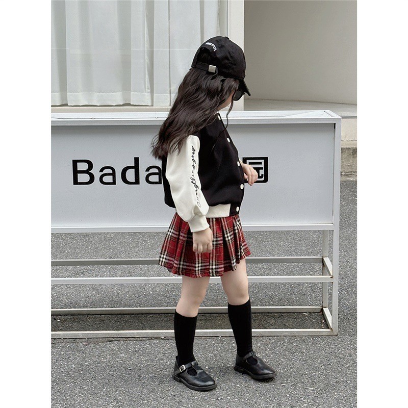 Váy trẻ em cỡ lớn phong cách đại học JK kẻ sọc nửa l JK