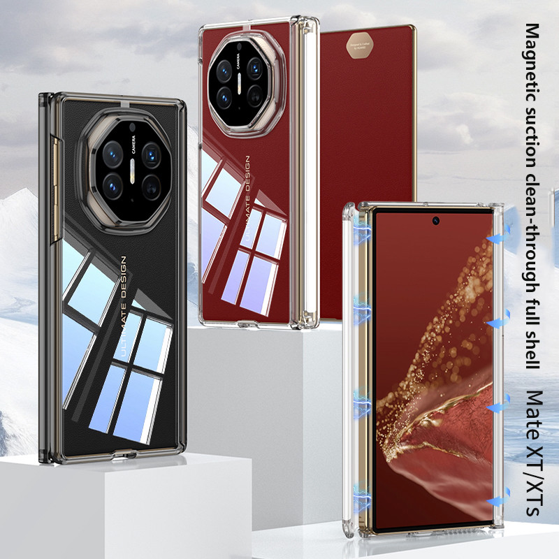 Ốp điện thoại trong suốt chống vân tay có bản lề từ tính mềm mại cho Huawei Mate XTs Ultimate Camera