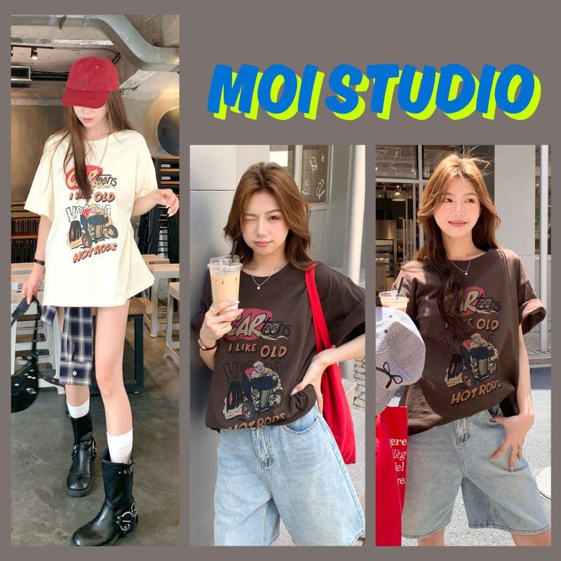 Áo thun nữ phong cách Hàn Quốc MOI in họa tiết "PHIM HOẠT HÌNH" Vải Cotton siêu mềm oversize thoải m