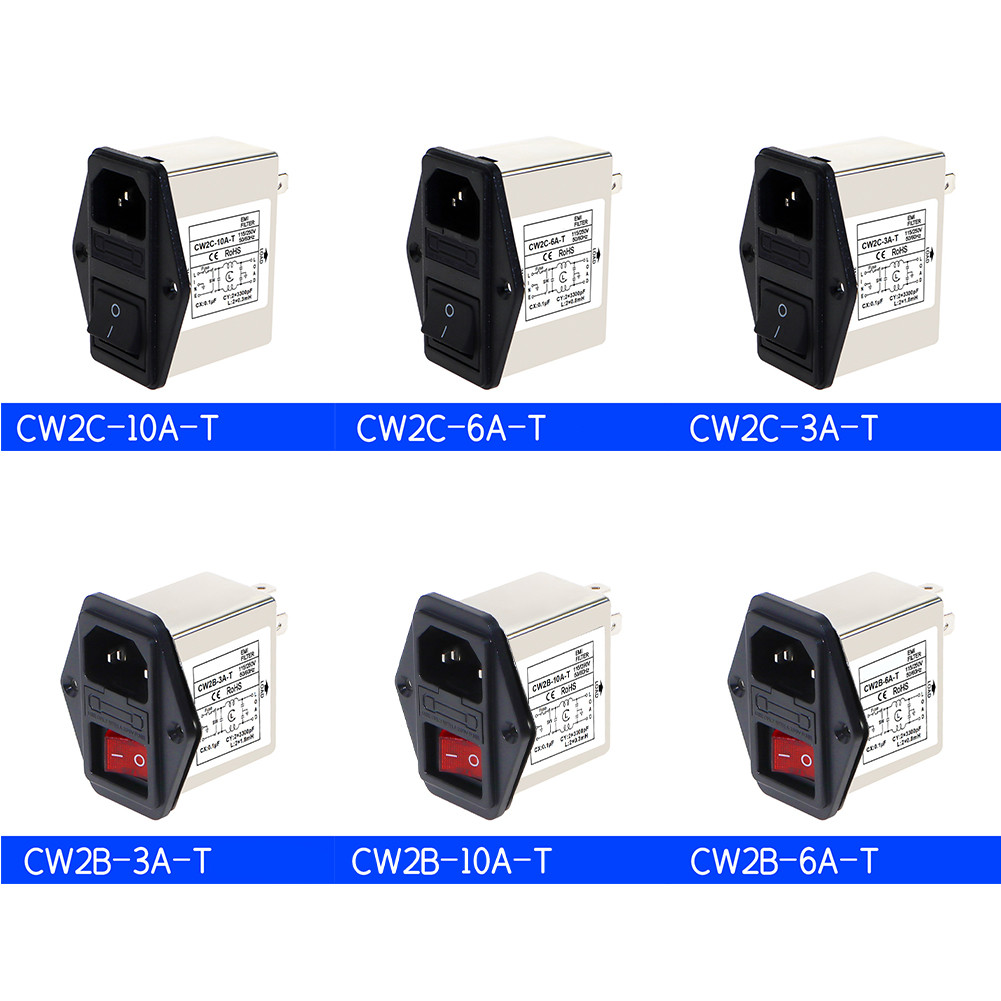 1x 3A 6A 10A CW2B-T CW2C-T Bộ lọc nguồn loại ổ cắm IEC có công tắc an toàn nhẹ