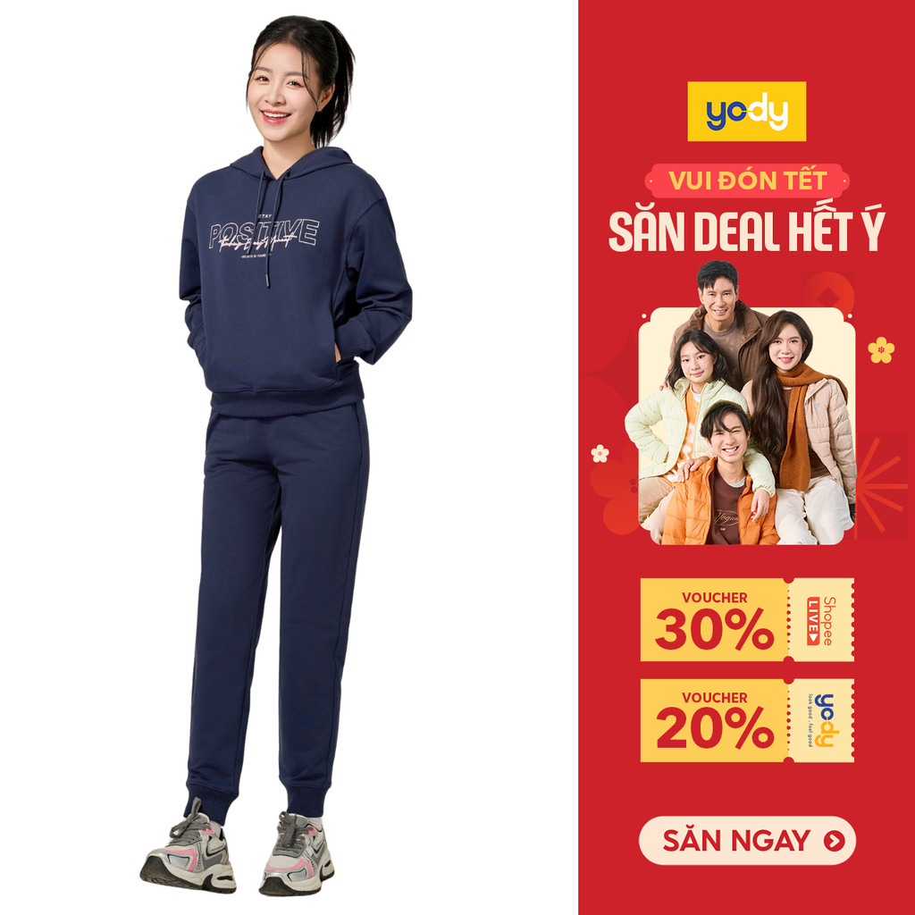 Bộ đồ nữ YODY set áo có mũ, túi sườn vải da cá mỏng mềm mại, thông thoáng BTN7006