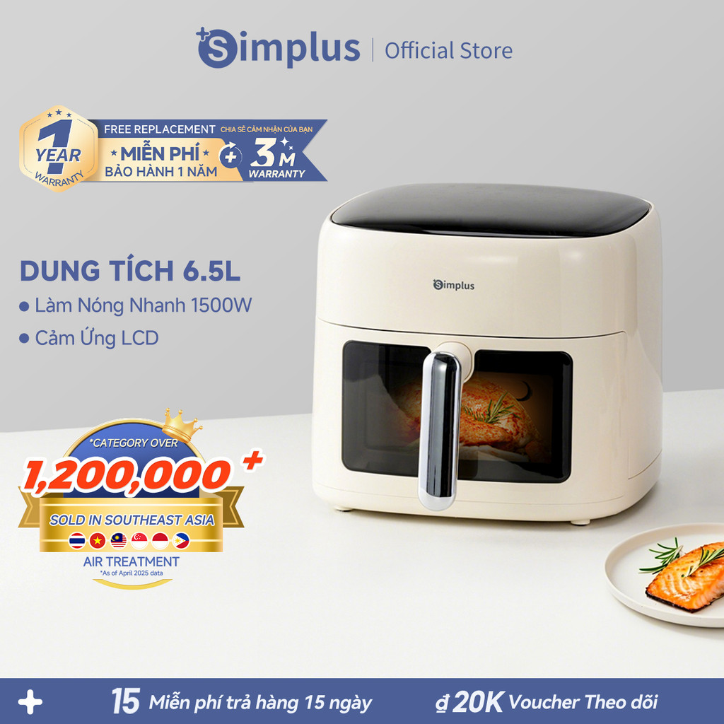  Simplus Nồi Chiên Không Dầu 6.5L Thiết kế nhỏ gọn dung tích "cỡ lớn" chiên rán thỏa thích KQZG018 Bảo Hành 1 Năm 1 Đổi 1 