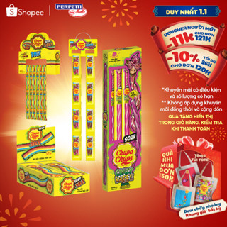  Kẹo dẻo vị chua Chupa Chups hương trái cây hỗn hợp và kẹo dẻo vị chua hình ống hương cola và dâu 