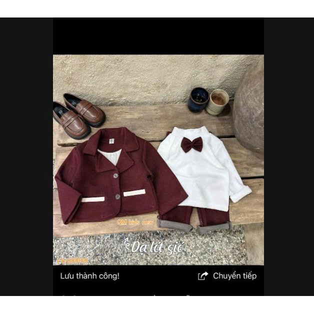 B46 - Set dạ nỉ đỏ cho bé