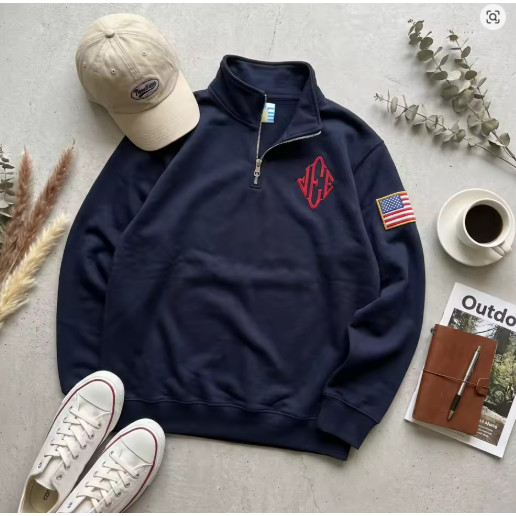 Y2K Retro Casual Quarter Dây Kéo Áo Chui Đầu Có Mũ Trùm Đầu Họa Tiết Thêu Epstein, Áo Khoác Quá Khổ 