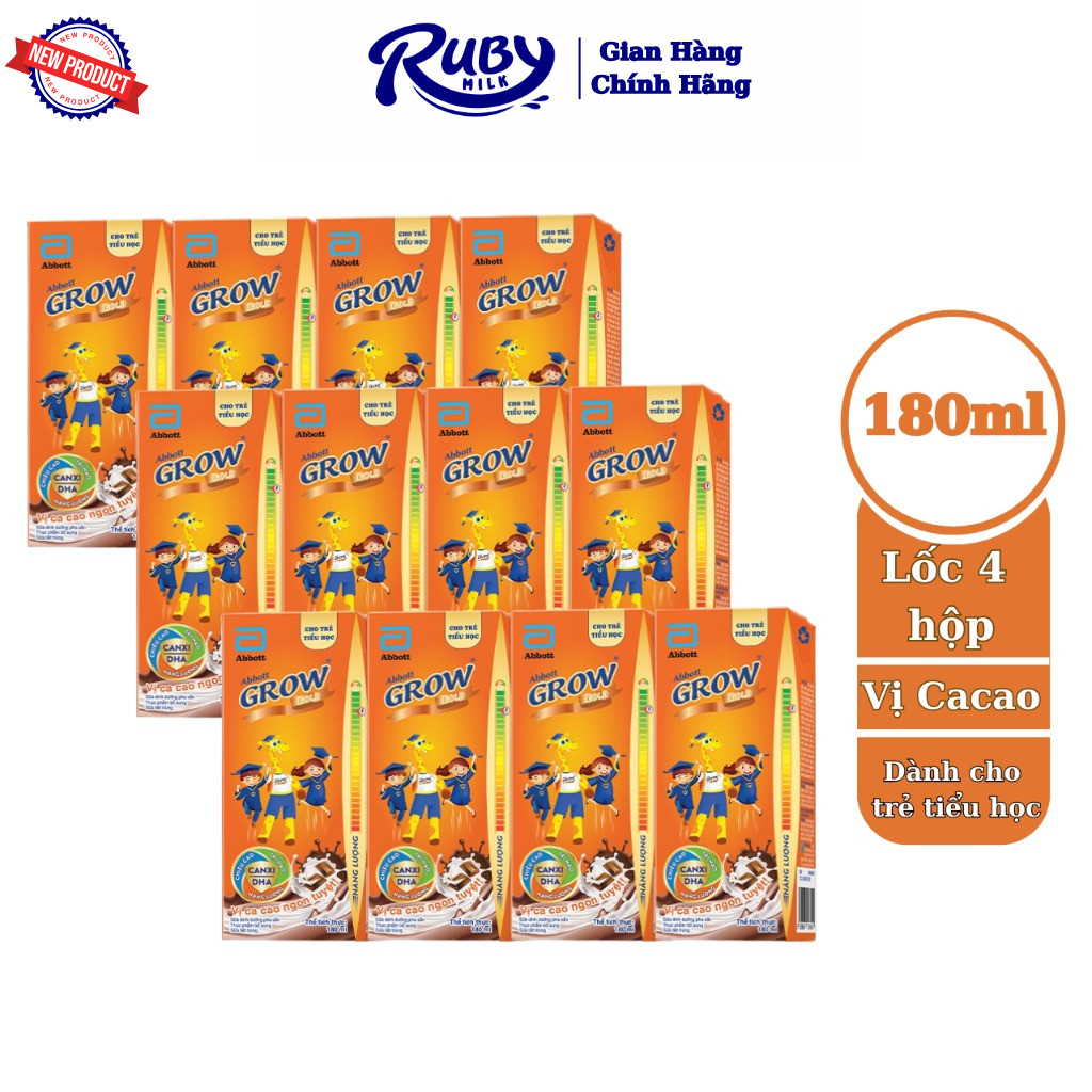 Combo 3 lốc sữa bột pha sẵn Abbott Grow Gold Cacao 180ml/hộp