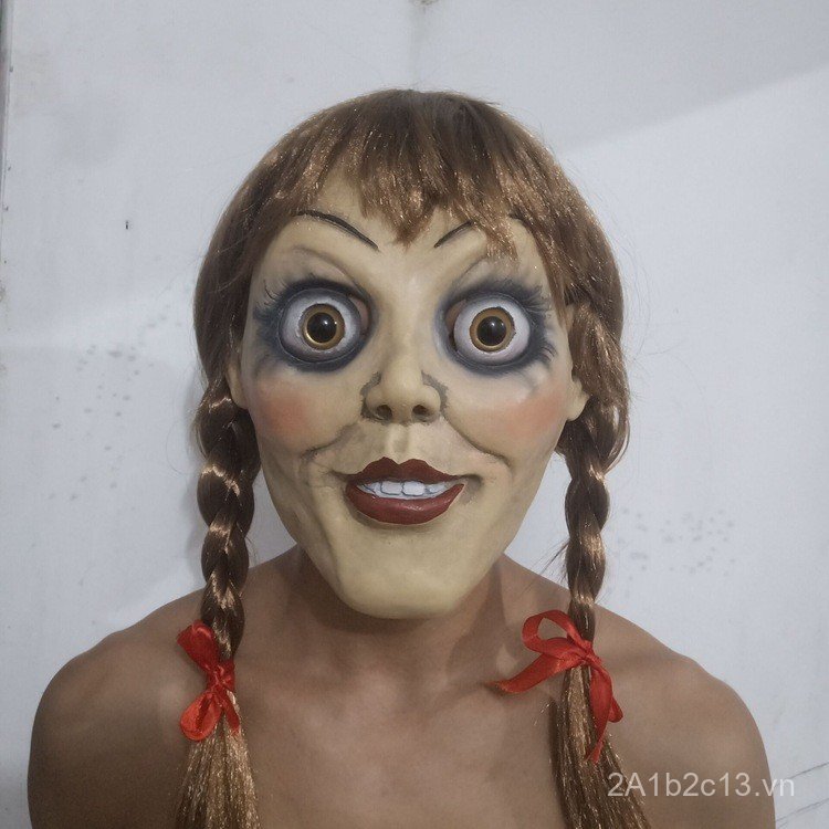 Mũ đội đầu Halloween cosplay Búp bê ma Đạo cụ gia đình Búp bê ma kinh dị Mặt nạ Annabelle