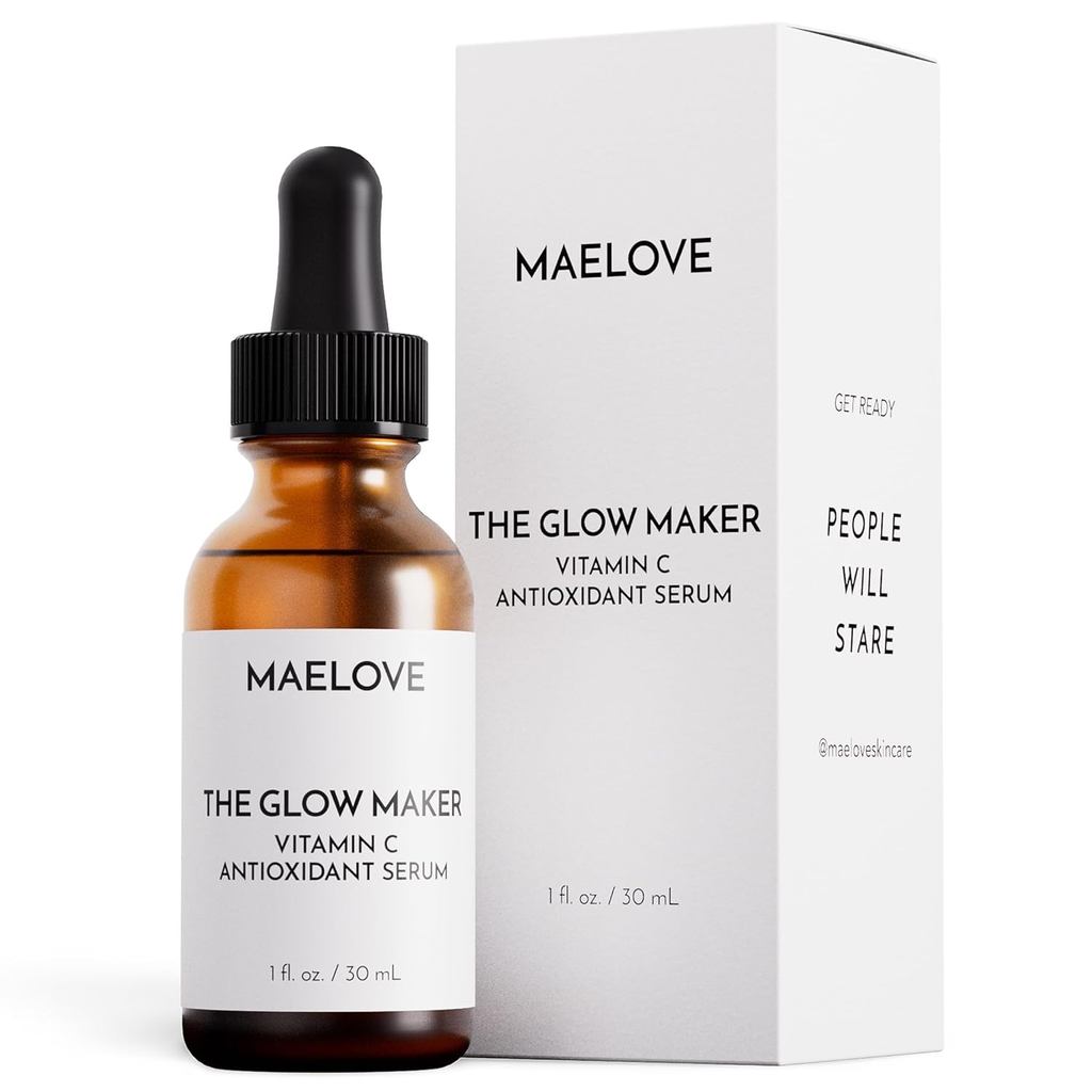 MAELOVE Glow Maker Vitamin C Serum với Vitamin E, Axit Ferulic & Axit Hyaluronic, Serum dưỡng da mặt
