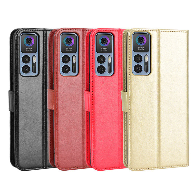 Thích hợp cho vỏ điện thoại TCL 30 5G TCL 30 + Vỏ da điện thoại Flip Crazy Horse Pattern Dây buộc th