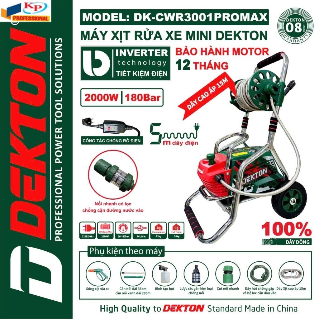 MÁY RỬA XE CÓ CHỈNH ÁP DK-CWR3001PROMAX DEKTON CÔNG NGHỆ INVERTER Kim phát điện máy
