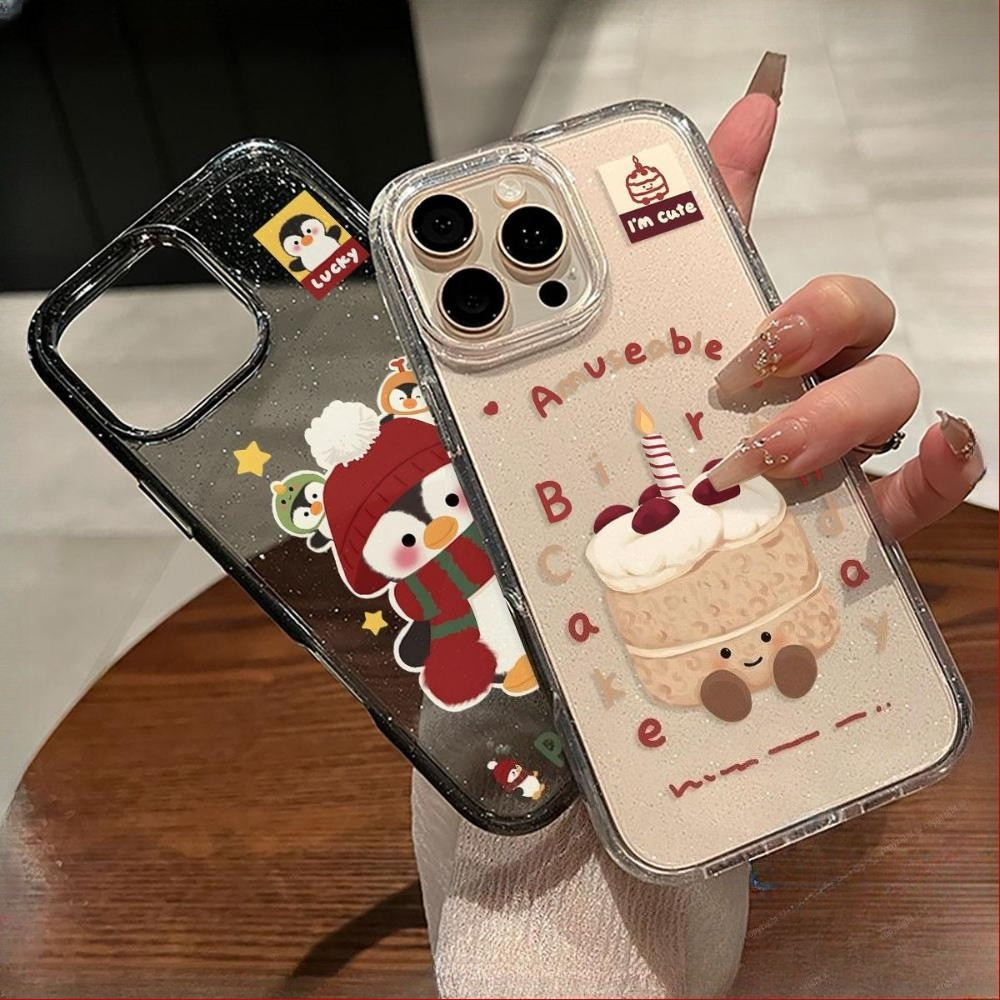 Phone Case for IPhone 16 Promax 12 15 Pro New 16 Personality 13 14 Pro XR XS Max Penguin Cake Protec