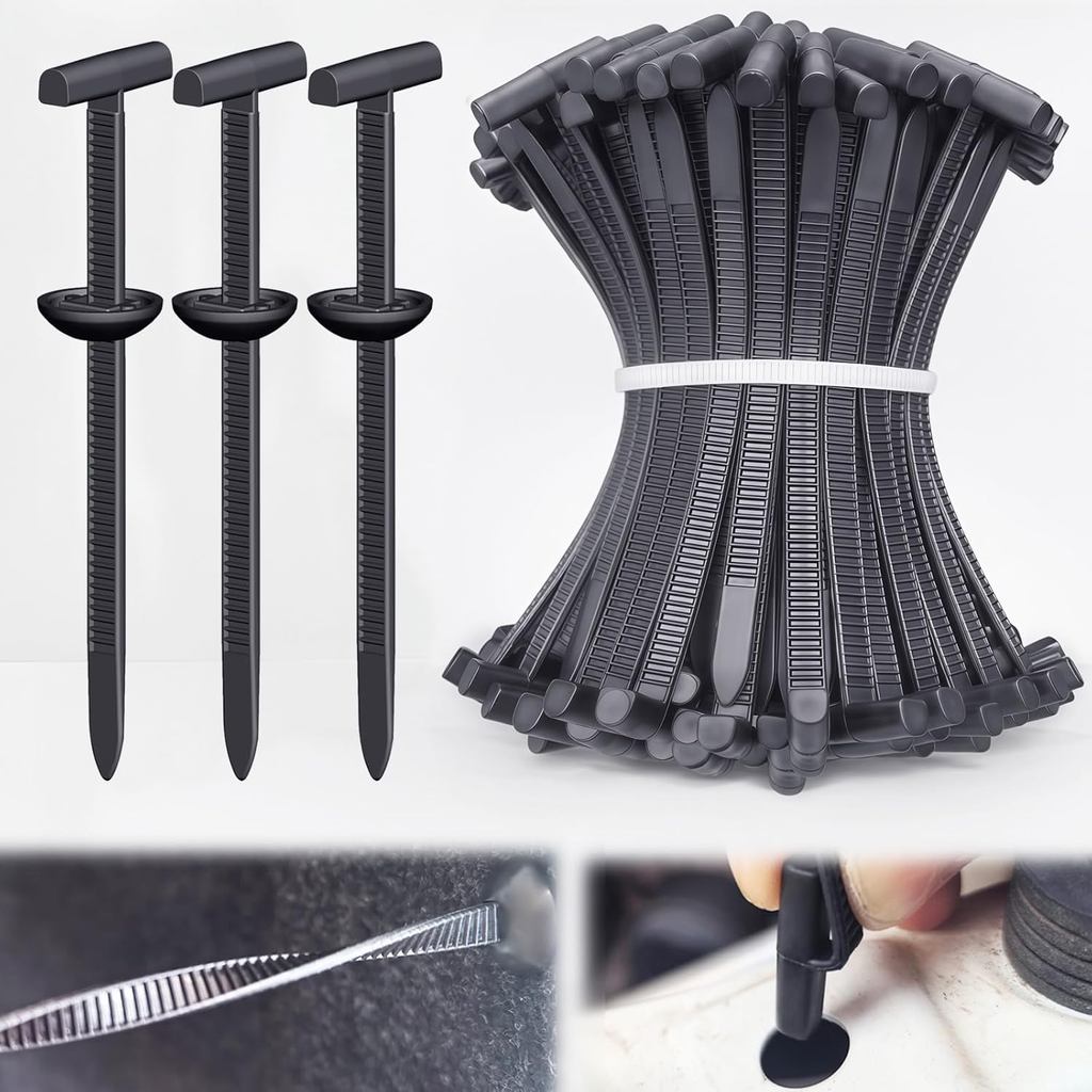 Khóa buộc cáp đa năng bằng nylon được nâng cấp, Bộ giữ dây buộc bằng nylon [100 + 100 chiếc Pin & Nút], Kẹp dây kéo ô tô Khóa kéo đinh tán T tự khóa cho xe Fender Trunk Bumper Re