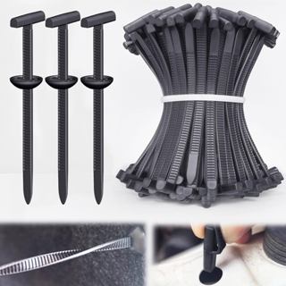 Khóa buộc cáp đa năng bằng nylon được nâng cấp, Bộ giữ dây buộc bằng nylon [100 + 100 chiếc Pin & Nút], Kẹp dây kéo ô tô Khóa kéo đinh tán T tự khóa cho xe Fender Trunk Bumper Re
