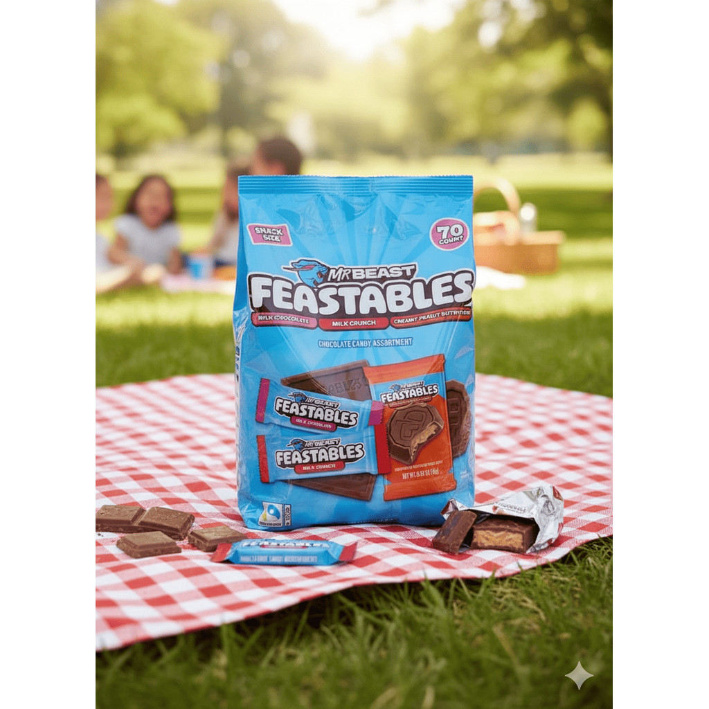 GÓI LỚN MIX 3 LOẠI CỦA MỸ MR BEAST FEASTABLES CHOCOLATE CANDY ASSORTMENT SANCK SIZE GÓI 909G