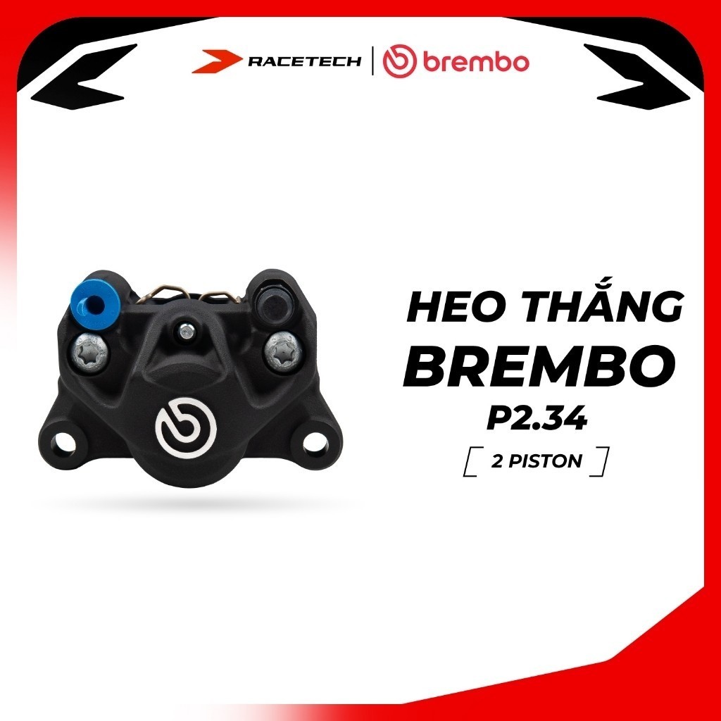 Heo thắng Brembo 2 Pis đối xứng - Đen Logo Bạc