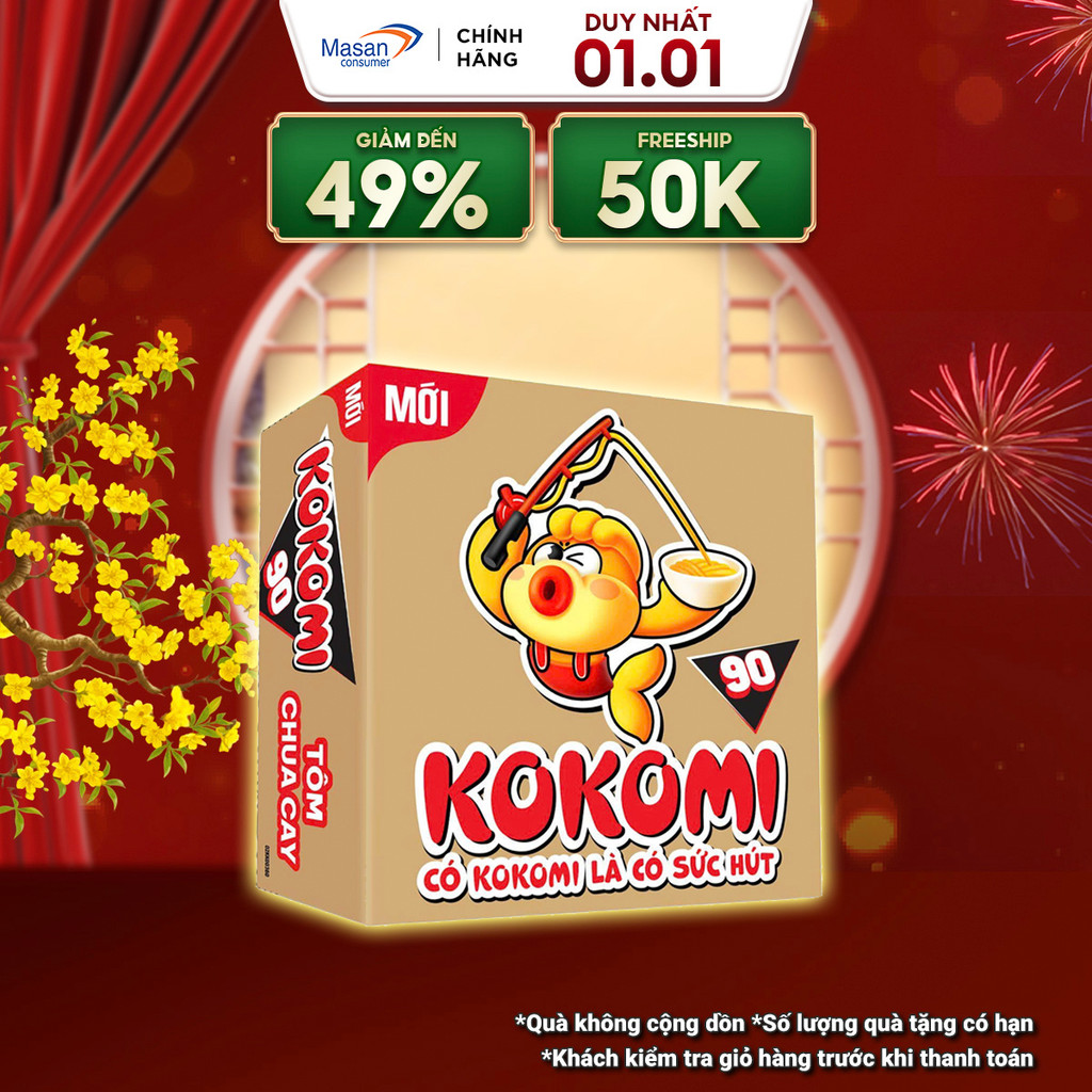  Mì Kokomi Đại 90 Tôm Chua Cay Gói - Thùng 30 Gói x 90g 