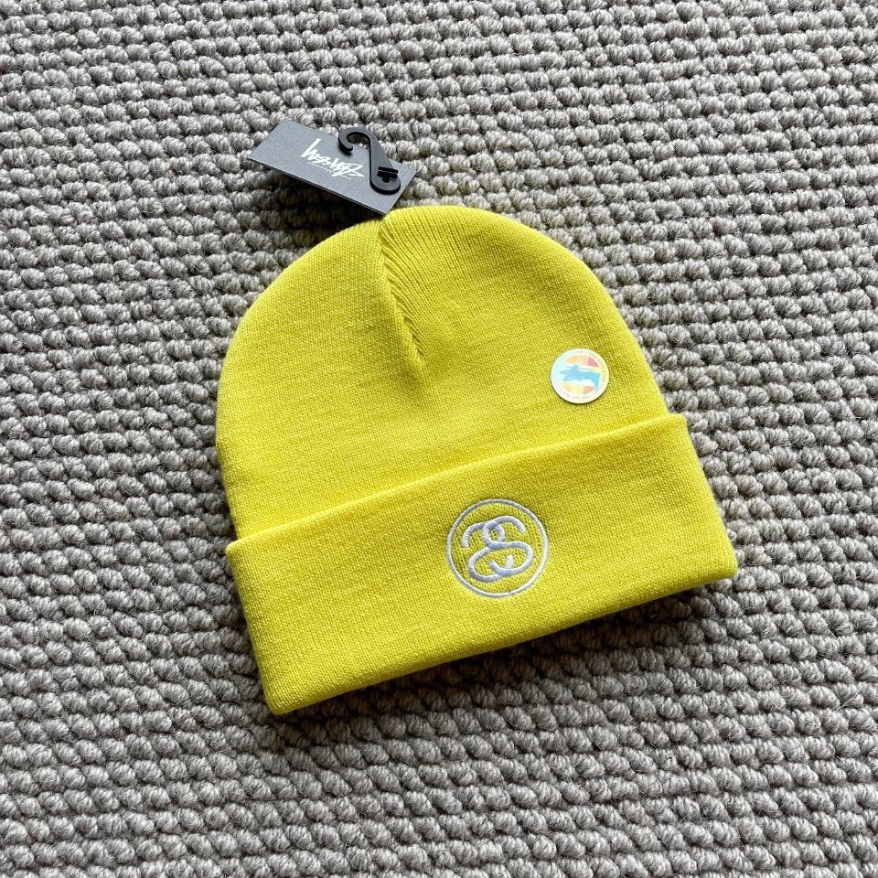 Mũ len màu vàng chanh STUSSY Mũ dệt kim Thu đông Mũ len