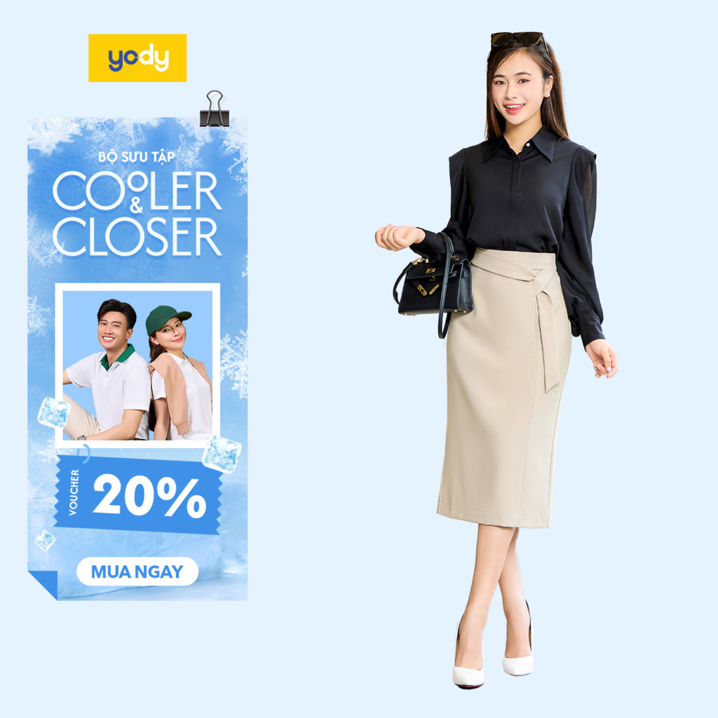   Chân váy bút chì nữ YODY công sở dáng dài, túi vải tuýt si cao cấp CVN7116