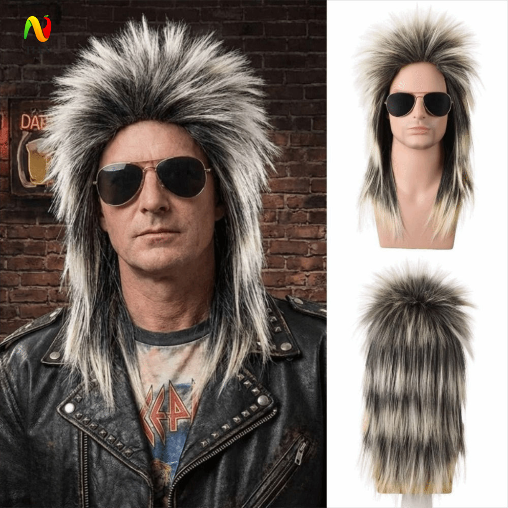 Impact Tóc Giả Tổng Hợp Dài Retro Cho Hóa Trang, Tóc Giả Tự Nhiên Style 70s và 80s cho Nam