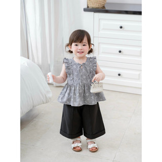Áo Caro Đen Bèo Cánh Tiên Thắt Nơ Xinh Xắn Bé Gái CARROT, Chất Liệu Thô Cotton Thấm Hút Mồ Hôi Tốt