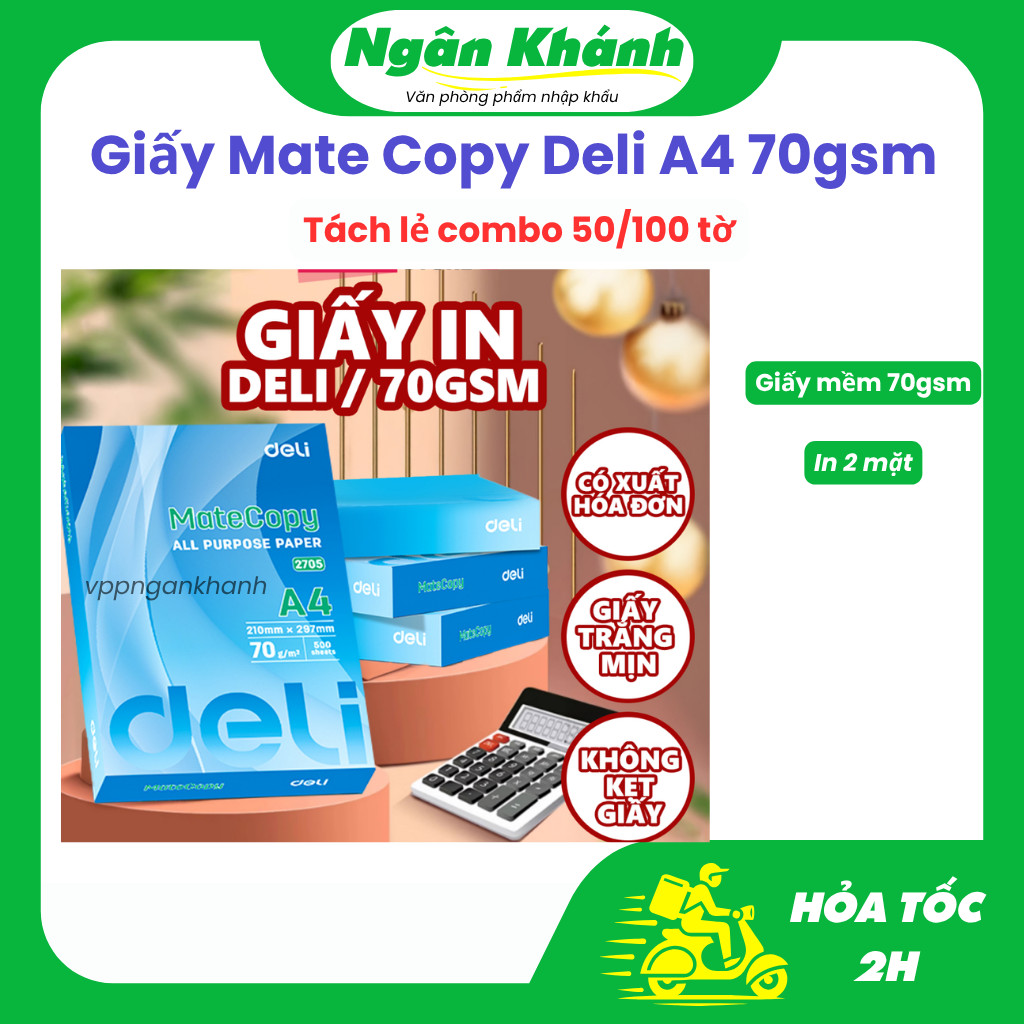 Combo 50/100 tờ Giấy A4 Meta copy 70 gsm -  Giấy Photo Copy Deli Chính Hãng Deli