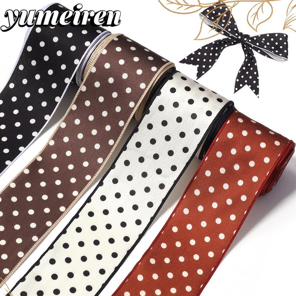 Ruy băng chấm bi YUMEIREN, Ruy in 3 thước rộng 40mm, Gói ruy băng trang trí bằng vải Polyester chấm 