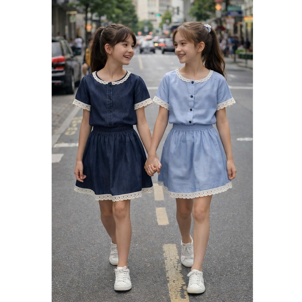 Đầm Bé Gái jean mềm hàn quốc size đại cồ 18-45kg – Váy Bé Gái lớn size đại Màu Xanh Thanh Lịch 6–15 