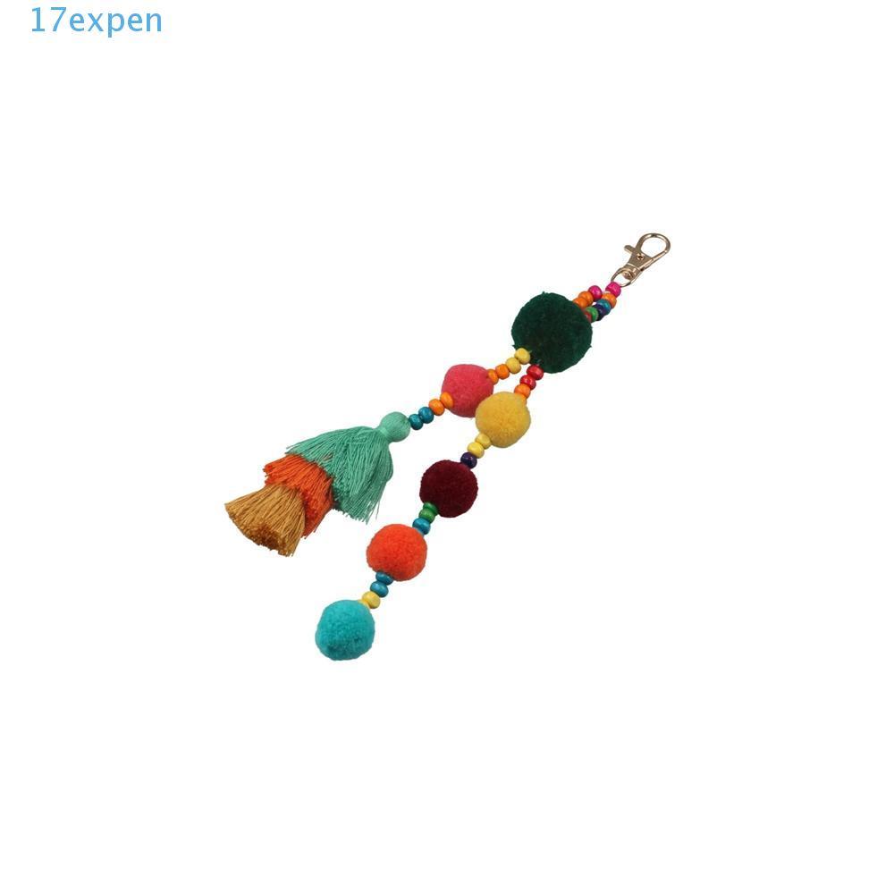 EXPEN Boho Phong Cách Móc Khóa, Nhiều Màu Sắc Phong Cách Boho Boho Phong Cách Tóc Tua Rua Móc Khóa, 