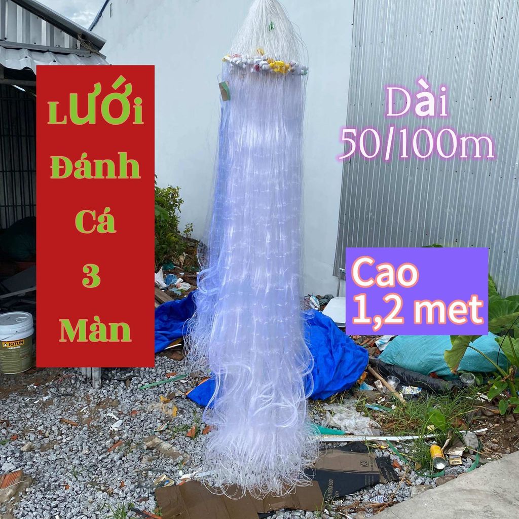Lưới bắt cá 3 màn dạo sâu 1,2m, dài 90/100m Fishing Bắt cá