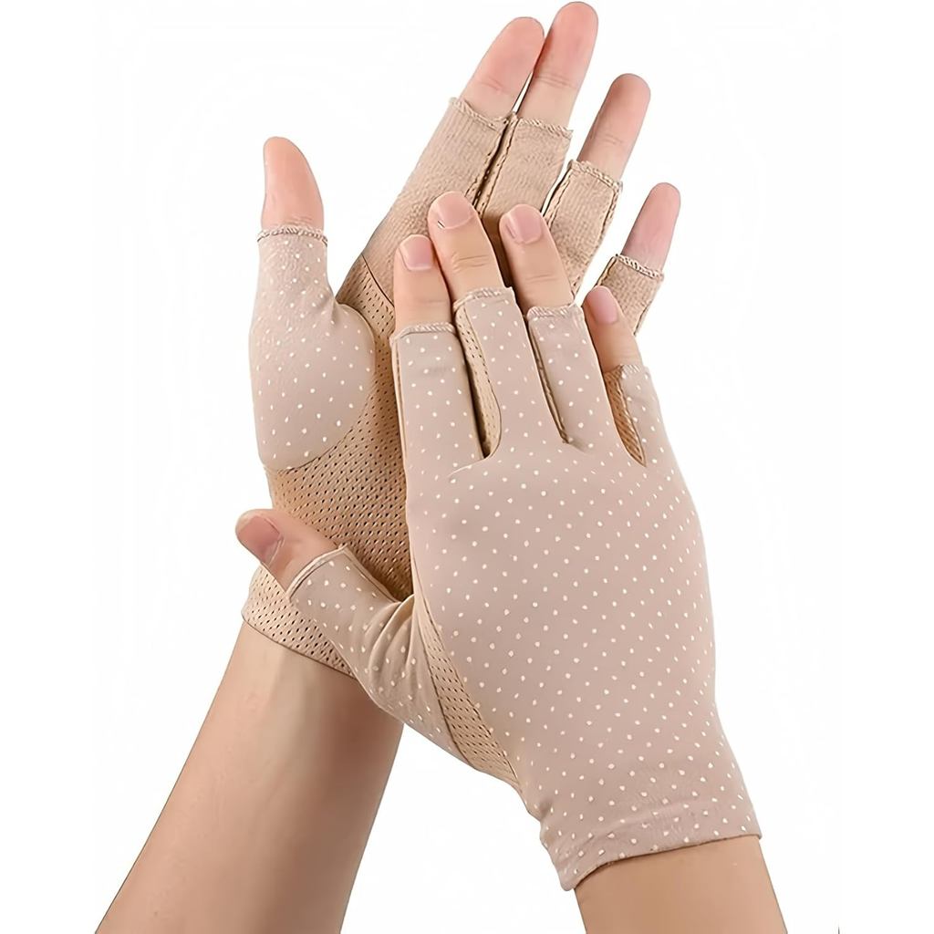 INOGIH Women Sunblock-Fingerless Gloves UV-Sun-Protection Driving Non-Slip Outdoor Gloves for Women 