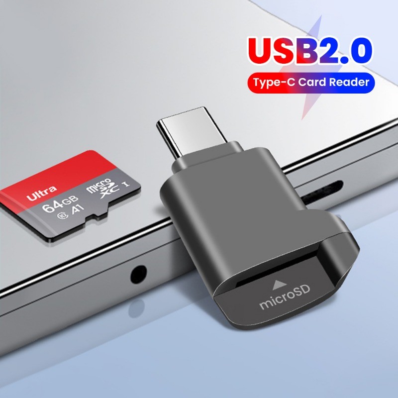 Type-C 2.0 Đầu Đọc Thẻ TF Mini Lưu Trữ Bên Ngoài Màu Đen Căng Cho Thẻ Nhớ USB C 2.0 Cho Ip 17 16 Đầu