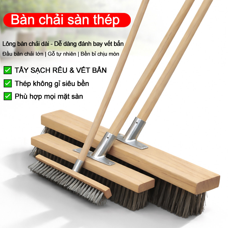 Chổi sắt inox vệ sinh đa năng chà rêu mốc, chà rêu có cán cầm tay – Bàn chải sắt inox chà rong rêu cọ sàn nhà (3 size 20cm 30cm 50cm)