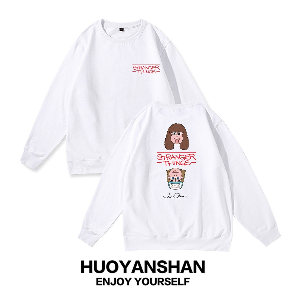 Hoodie nam Stranger Things 5 Eddie Dustin cổ tròn, họa tiết hoạt hình, làm từ cotton chất lượng cao